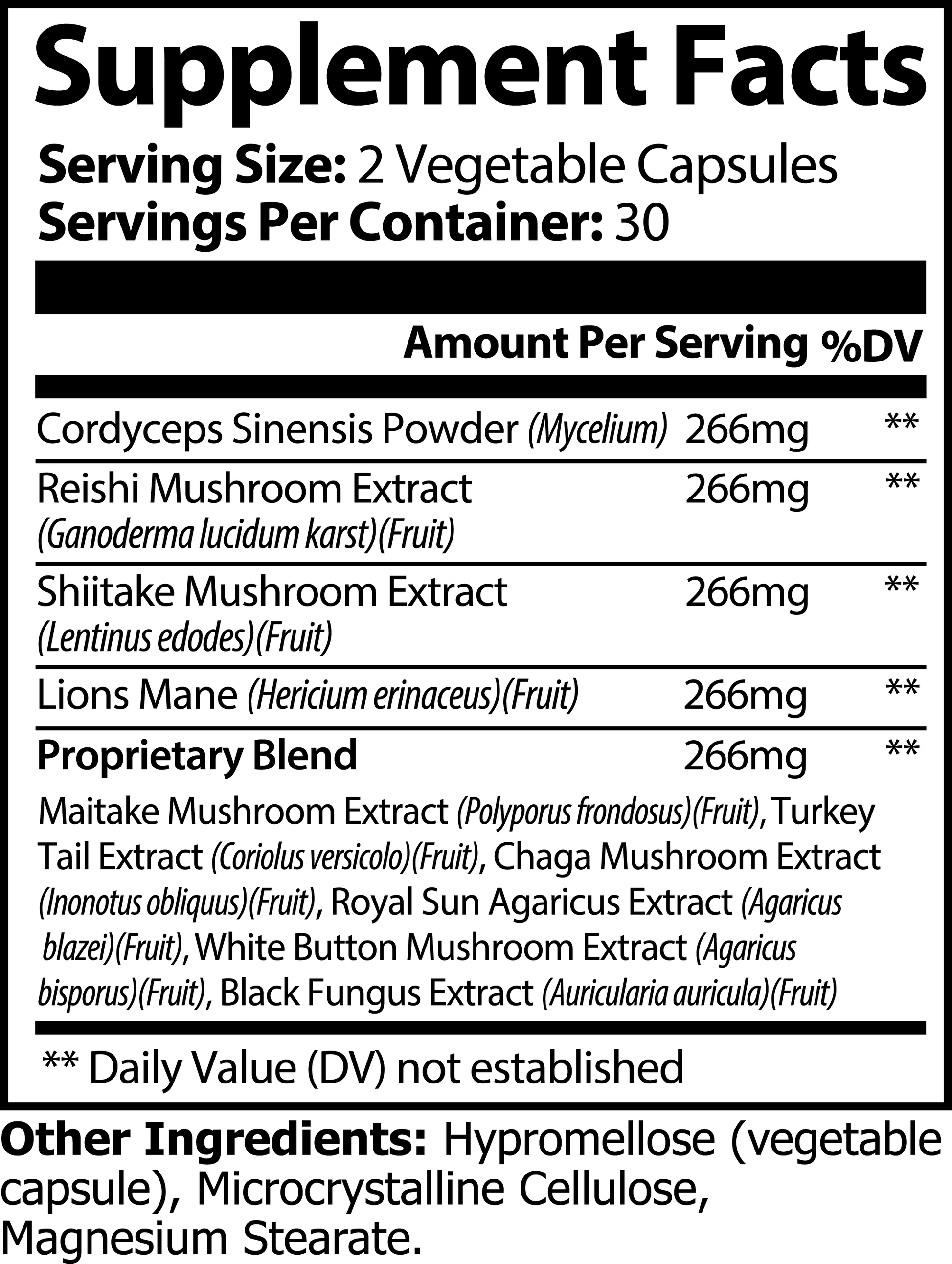 Adaptogenic Mushroom Supplement label